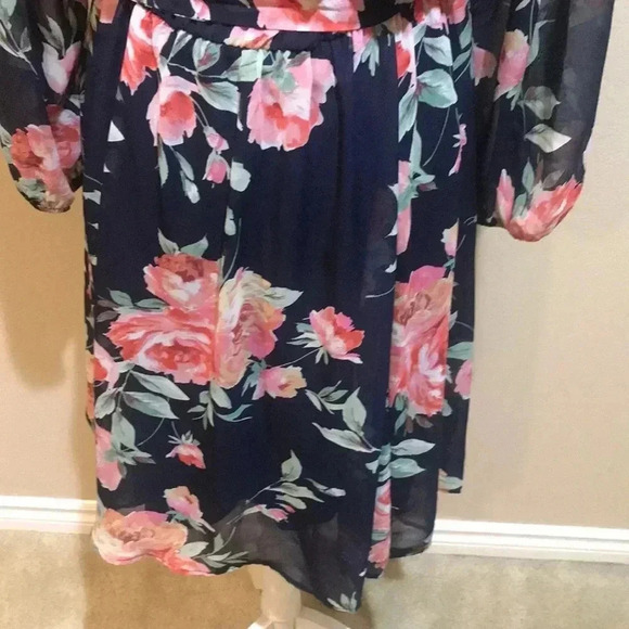 Kate and Lily Long Sleeve Blue and Pink Floral Midi A-Line Dress-Size 12 - Picture 8 of 12